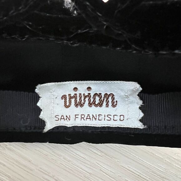 Vintage 50s Black Velvet Open-lattice Pom Pom Pillbox Hat, Vivian San Francisco main image 12